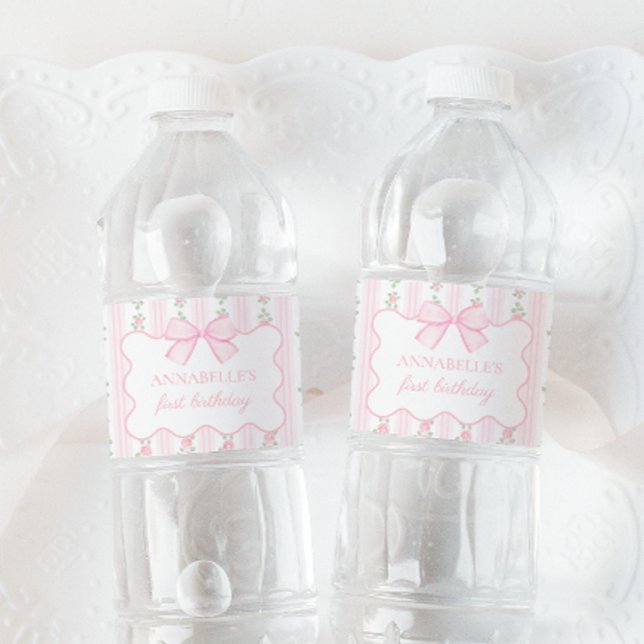 Vintage Pink Bow Floral Water Label (Creator Uploaded)