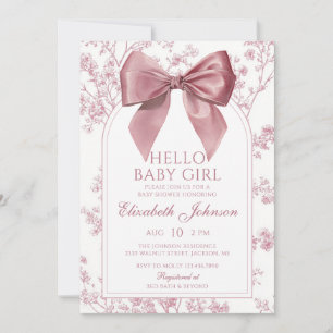 Vintage Pink Bow Girl Baby Shower All In One Invitation
