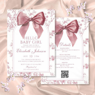 Vintage Pink Bow Girl Baby Shower All In One Invitation