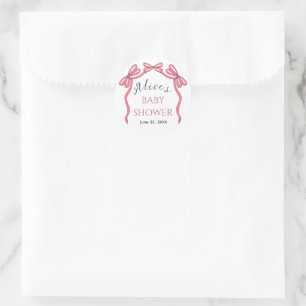 Vintage Pink Bow Girl Baby Shower Favour Invitatio Classic Round Sticker