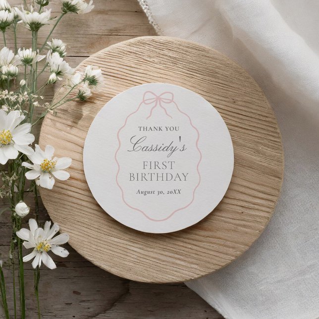 Vintage Pink Bow Girl Birthday Classic Round Sticker (Creator Uploaded)