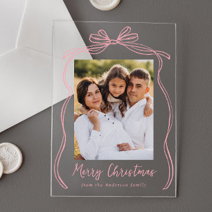 Vintage Pink Bow Merry Christmas Photo Acrylic Invitations