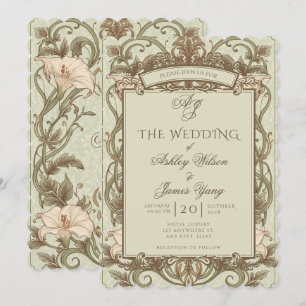 Vintage Pink Brown Floral Wedding Invitation