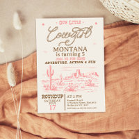 Vintage Pink Brown Western Desert Cowgirl Birthday
