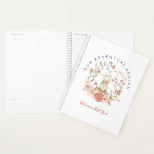 Vintage Pink Bunny Flower 1st Year Girl Baby Book Planner