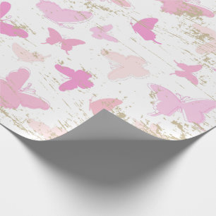 Vintage Pink Butterflies AOP Wrapping Paper
