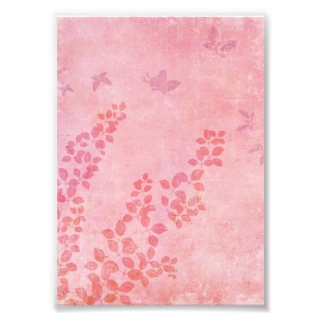 Vintage Pink Butterflies Wildflower Foliage Photo Print (Front)
