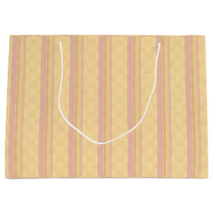 Vintage Pink Buttery White Antique Damask Stripe Large Gift Bag