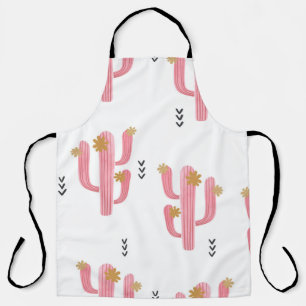 Vintage Pink Cactus Watercolor Pattern Apron