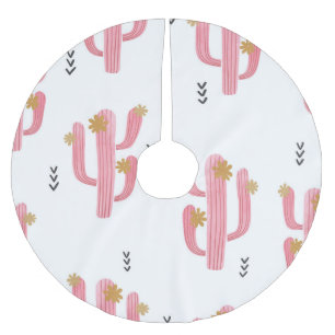 Vintage Pink Cactus Watercolor Pattern Brushed Polyester Tree Skirt