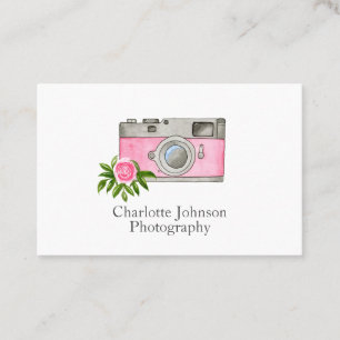 Vintage Pink Camera Watercolor  Business Card