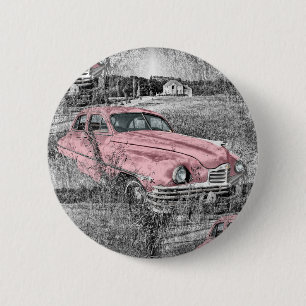 vintage pink car 6 cm round badge