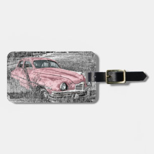 vintage pink car luggage tag