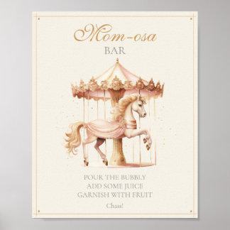 Vintage Pink Carousel Horse Mom-osa Bar Poster