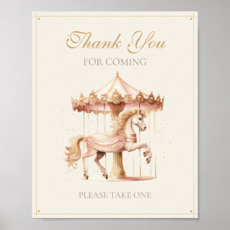 Vintage Pink Carousel Horse Thank You for Coming Poster