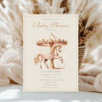 Vintage Pink Carousel Horse Watercolor Baby Shower