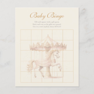 Vintage Pink Carousel Horse Watercolor Bingo Game