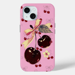 Vintage Pink Cherry and Bow Pattern iPhone case