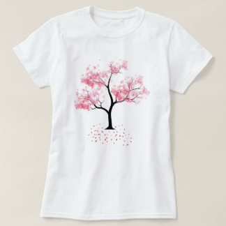 Vintage Pink Cherry Blossom Flower Dark Watercolor T-Shirt