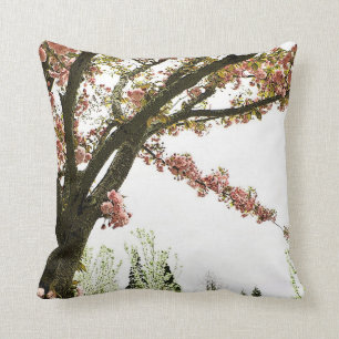 Vintage pink cherry blossom tree cushion