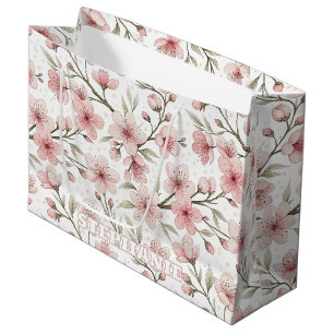 Vintage Pink Cherry Blossom White Floral Pattern Large Gift Bag