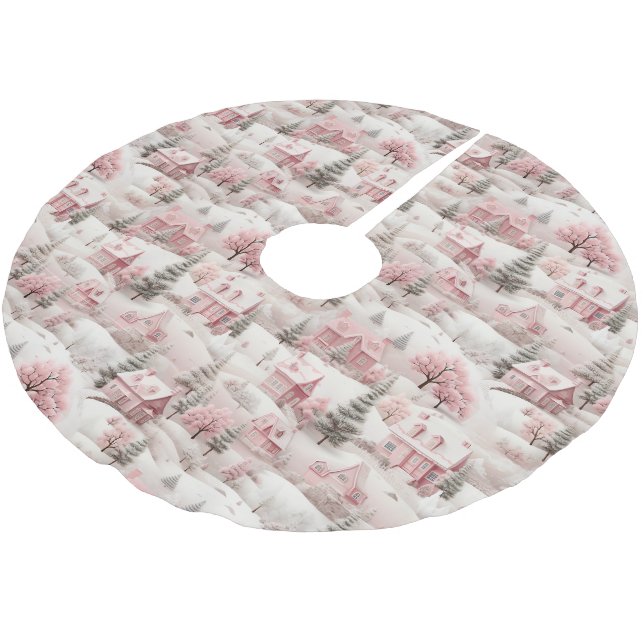 Vintage Pink Christmas  Brushed Polyester Tree Skirt (Angled)