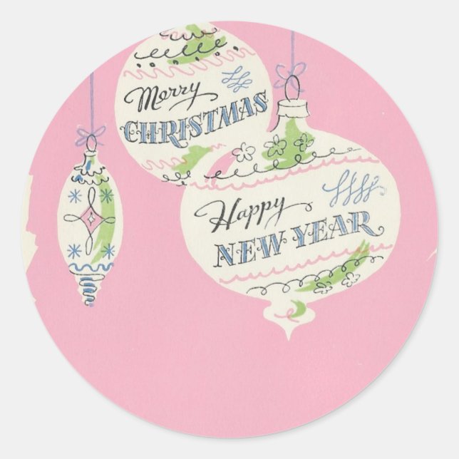 Vintage Pink Christmas Classic Round Sticker (Front)