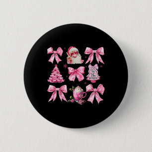 Vintage Pink Christmas Coquette Bow Pink Santa Cla 6 Cm Round Badge
