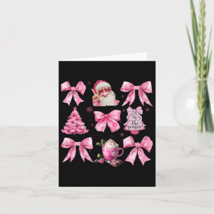 Vintage Pink Christmas Coquette Bow Pink Santa Cla Card