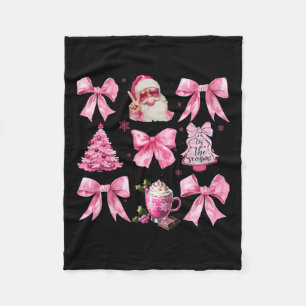 Vintage Pink Christmas Coquette Bow Pink Santa Cla Fleece Blanket