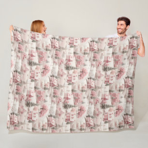 Vintage Pink Christmas  Fleece Blanket