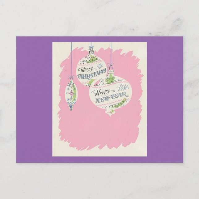 Vintage Pink Christmas Holiday Postcard (Front)