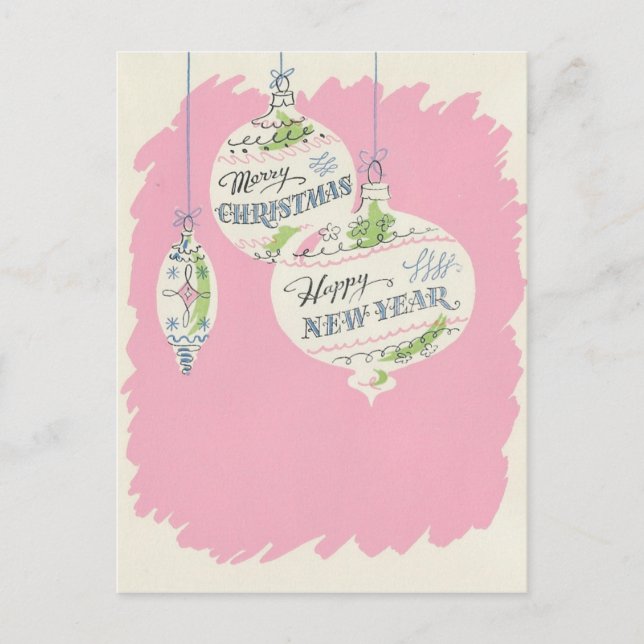 Vintage Pink Christmas Holiday Postcard (Front)