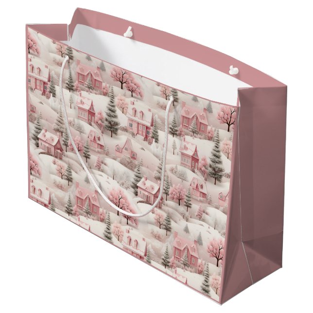 Vintage Pink Christmas  Large Gift Bag (Back Angled)