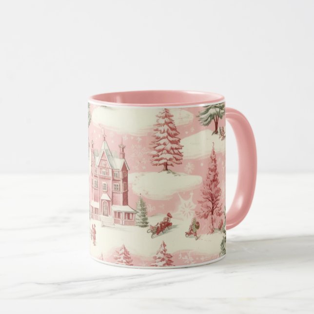 Vintage Pink Christmas  Mug (Front Right)