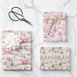 Vintage Pink Christmas Pastel Xmas Wrapping Paper Sheet