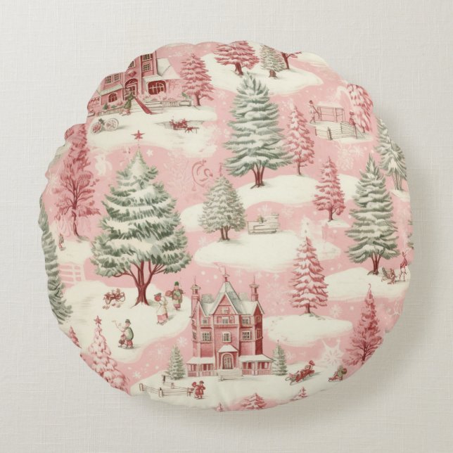Vintage Pink Christmas  Round Cushion (Front)