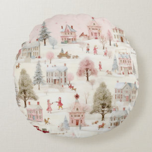 Vintage Pink Christmas  Round Cushion