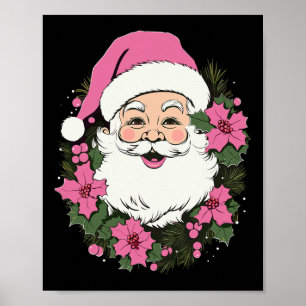 Vintage Pink Christmas Santa Claus Merry Xmas Wome Poster