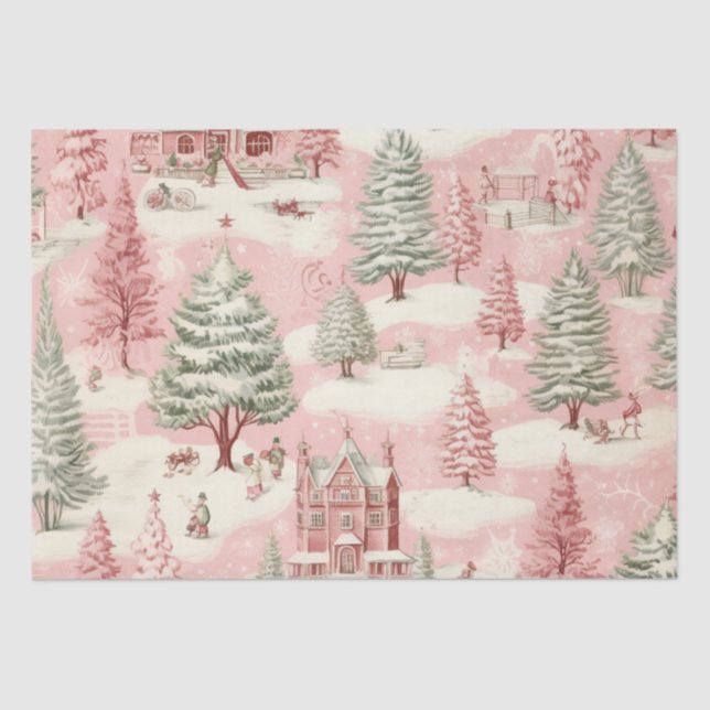 Vintage Pink Christmas  Tissue Paper (Front)