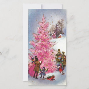 Vintage Pink Christmas Tree Holiday Card
