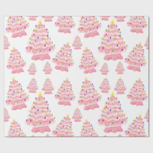 Vintage pink Christmas tree nostalgic Wrapping Paper