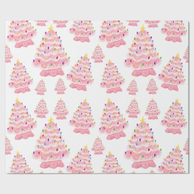 Vintage pink Christmas tree nostalgic Wrapping Paper (Seam)