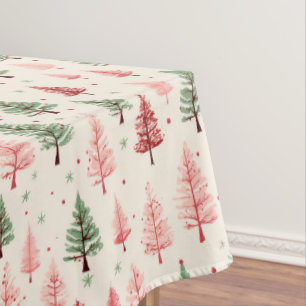 Vintage Pink Christmas Tree Tablecloth