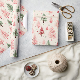 Vintage Pink Christmas Tree Wrapping Paper