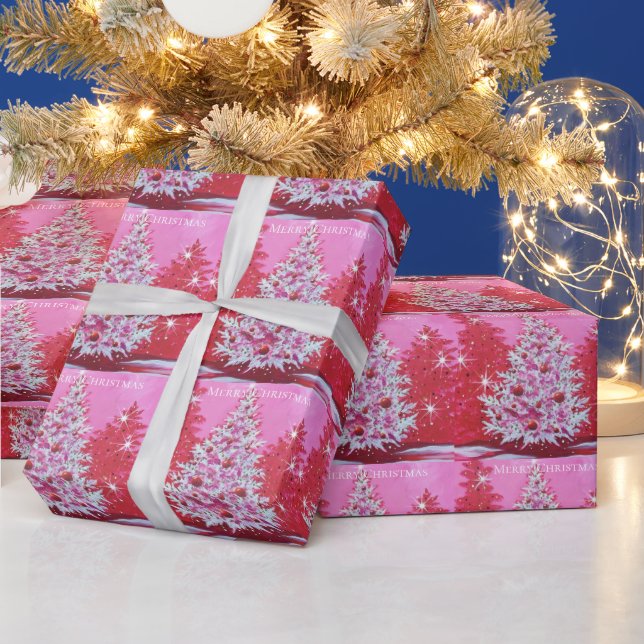 Vintage Pink Christmas Tree Wrapping Paper (Holidays)