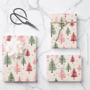 Vintage Pink Christmas Tree  Wrapping Paper Sheet