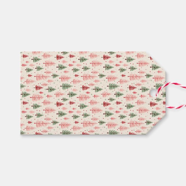 Vintage Pink Christmas Trees Gift Tag (Front (Horizontal))