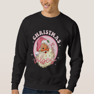 Vintage Pink Christmas Vibes Pink Santa Claus Sweatshirt