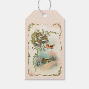 Vintage Pink Christmas Winter Bird Scene Gift Tags
